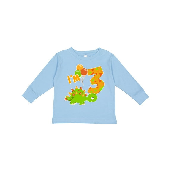 Inktastic Happy Dinosaur Third Birthday-green Boys or Girls Long Sleeve Toddler T-Shirt