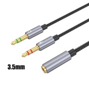 BIBABLYKE 3.5mm Jacks Sound and Microphones Splitter Cable, Braided Aux Adapter Female to 2 Male for PC, Gaming Headsets, Laptop