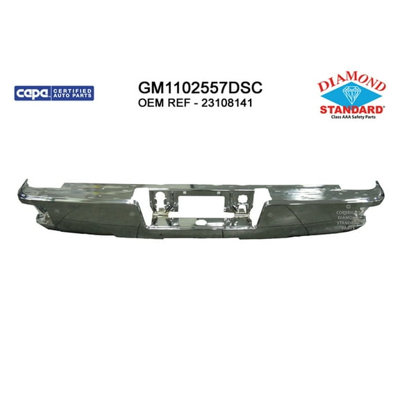 REAR STEP BUMPER BAR; CHROME; FOR USE WITH CORNER STEP; WITH PARK     ASSIST SENSOR HOLES; MADE OF HIGH STRENGTH STEEL; [GM]