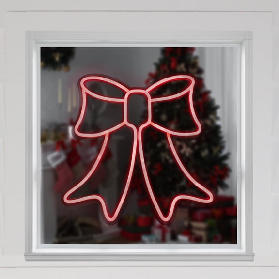 Northlight LED Bow Neon Lighted Christmas Wall or Window Decoration - 15" - Red