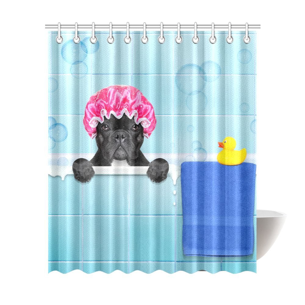 MKHERT Funny French Bulldog Dog Polyester Fabric Bathroom Shower Curtain 66x72 inch