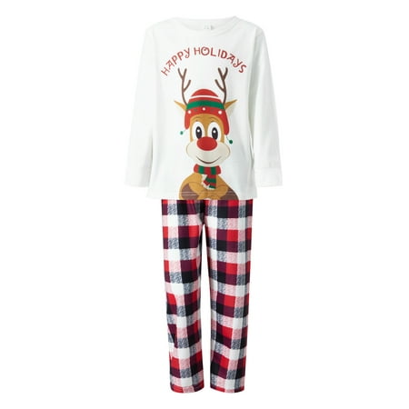 

Eyicmarn Christmas Family Matching Pajamas Set Long Sleeve Cartoon Elk Print Tops with Plaid Pants
