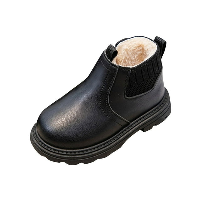 Children Short Boots Fleece Lined British Style Winter Leather