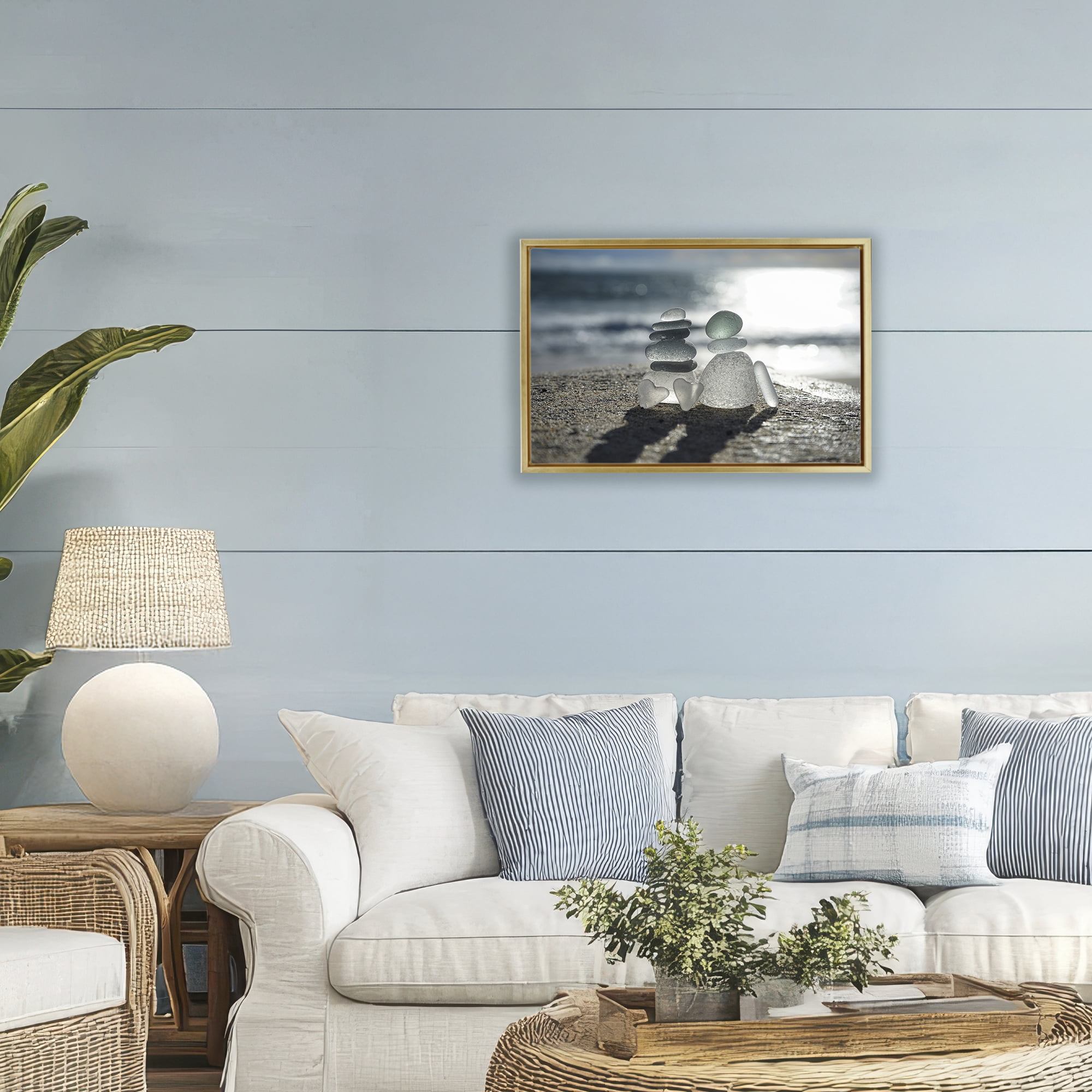 Stupell Industries Zen Sea Glass Hearts Gold Framed Floater Canvas Wall Art, design by LMarie Allen