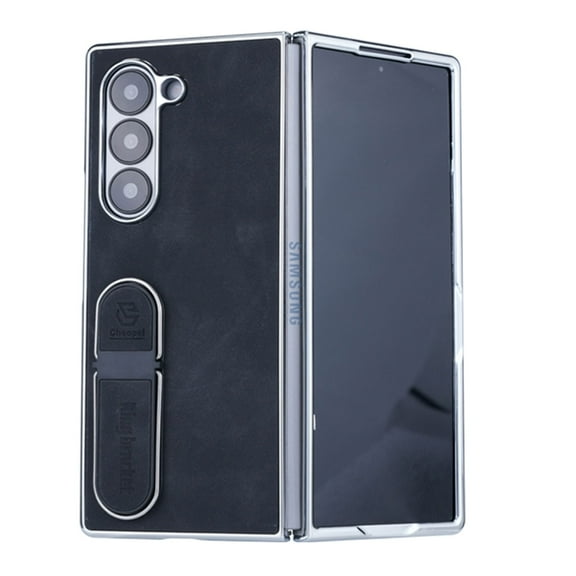 Designed for Samsung Galaxy Z Fold 7 Case, Luxury PU Leather Ring Bracket Plating Frame Shockproof Protective Slim Fit Thin Durable Phone Case Cover for Samsung Galaxy Z Fold 7 - Black