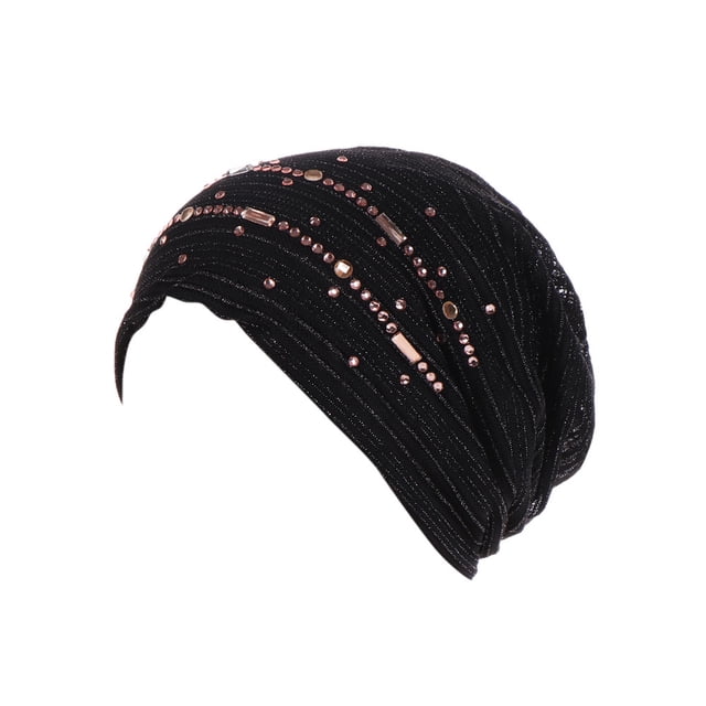 CEHVOM Women Rhinestone India Hat Muslim Ruffle Cancer Chemo Beanie Turban Wrap Cap