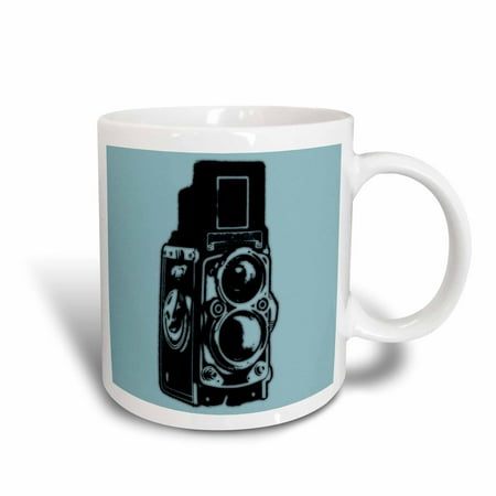 3dRose Picture of a Vintage Twin Lens reflex TLR camera on cyan, Ceramic Mug, 15-ounce