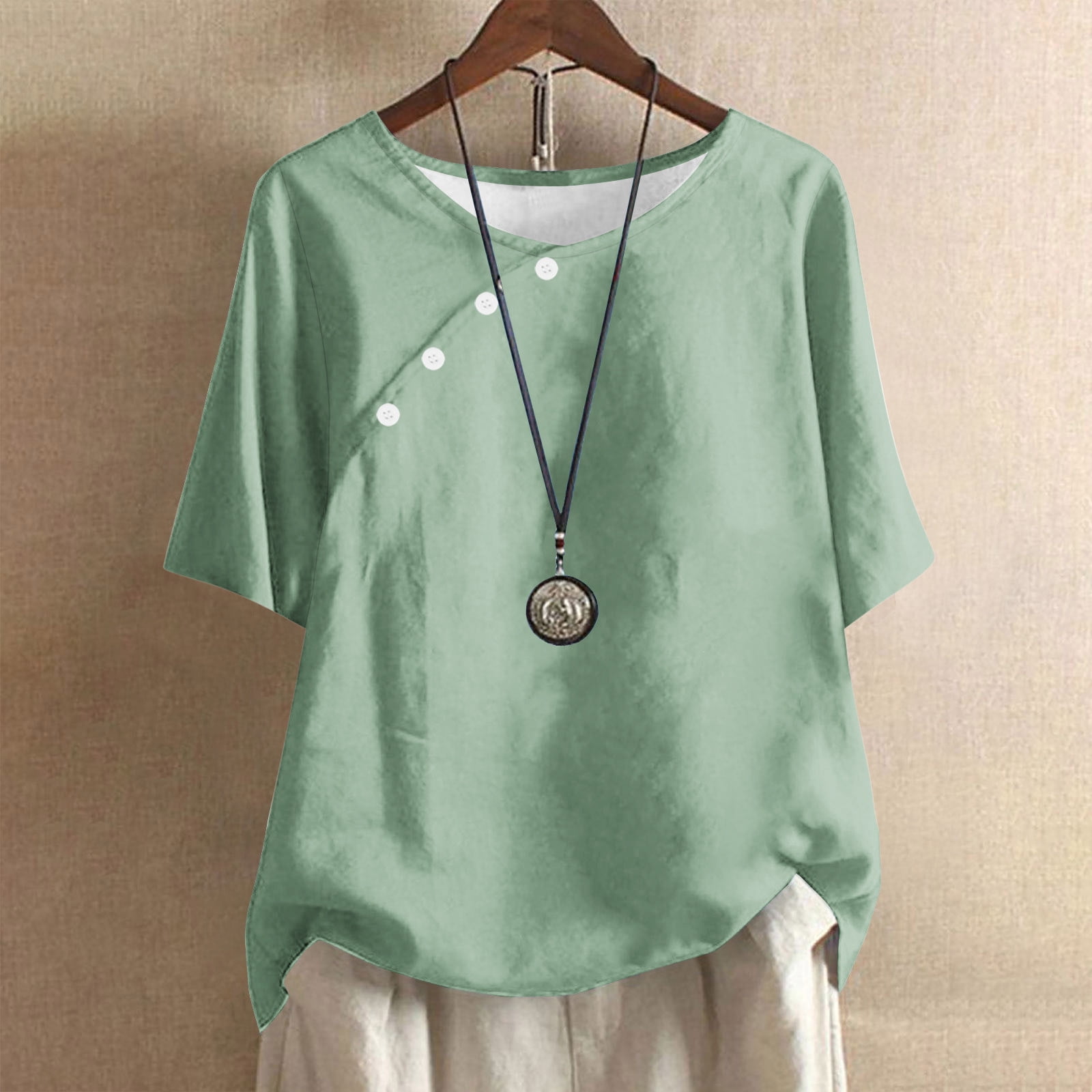 Mareep T-shirt for Women S-4XL Women's Solid Color Casual Round