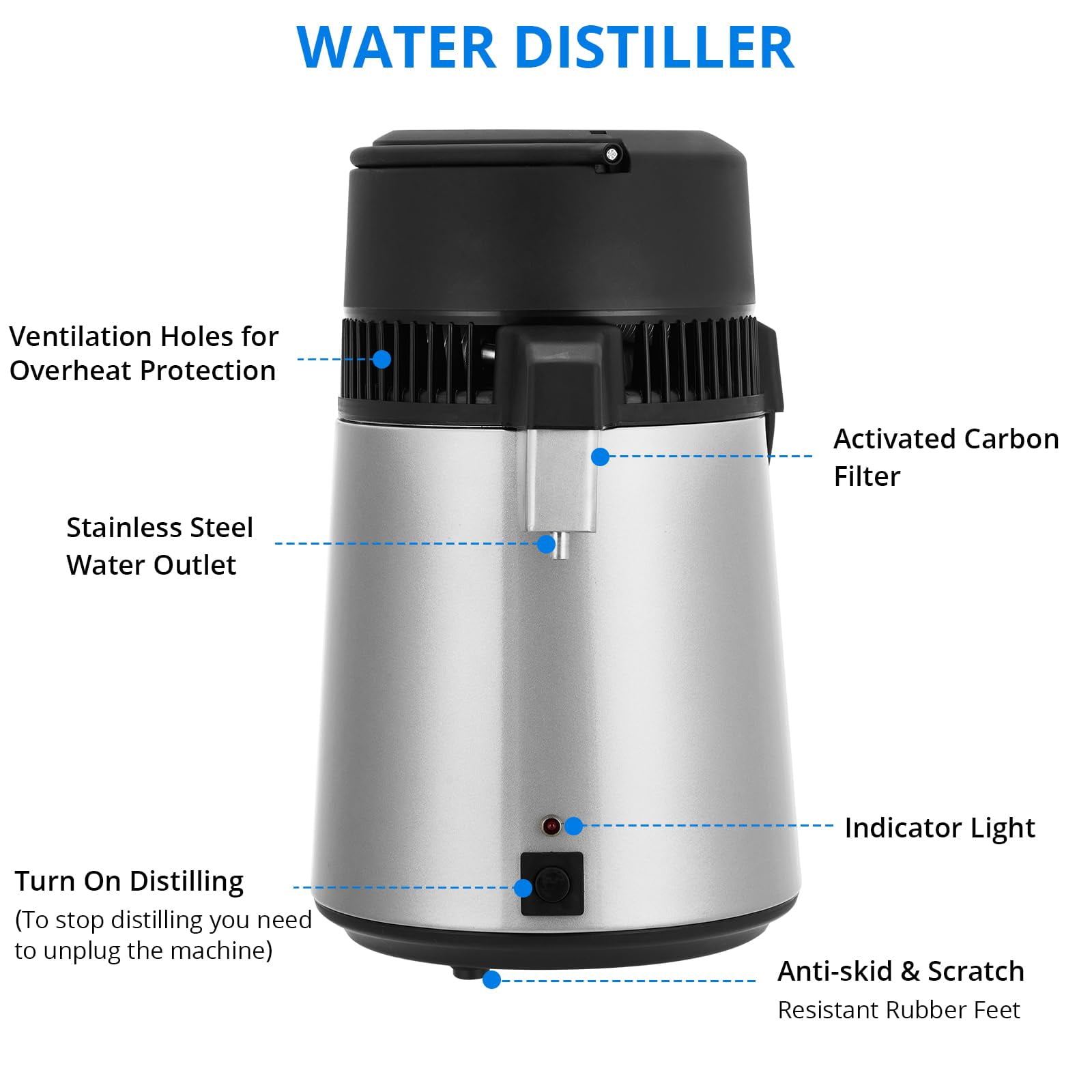 Countertop Water Distiller for Home, 1 Gallon / 4L Stainless Steel Distilled Water Make,  Electric Water Distillers Kit,750W Electric Distilling Machine for Drinking Water