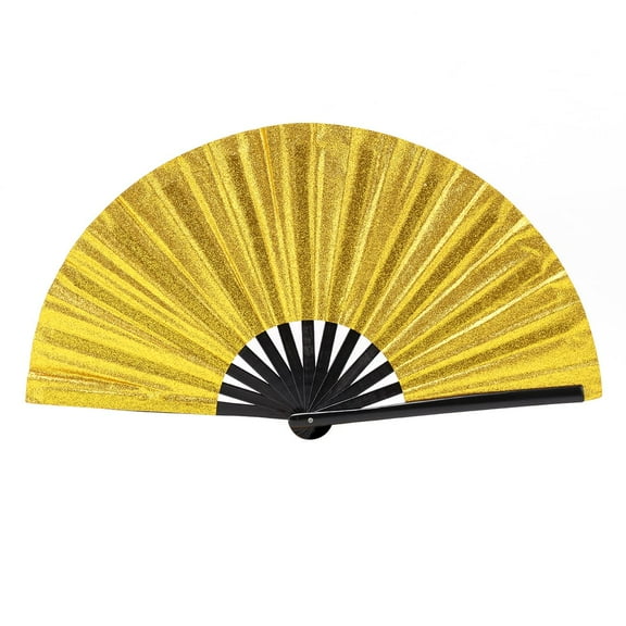 Ffscafscn Folding Fan UV Glow Rave Bamboo Summer Hand Fan Golden Decoration Dancing Party Wedding Night Club Concert Festival Large