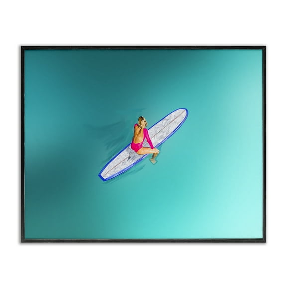 Stupell Industries Sitting on Peaceful Surfboard Nautical & Beach Painting Black Framed Art Print Wall Art, 14 x 11