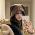 thumbnail image 7 of 2PCS Ear Lace Up Winter Hat Women Solid Color Bear Decor Knitted Daily Accessories, 7 of 7