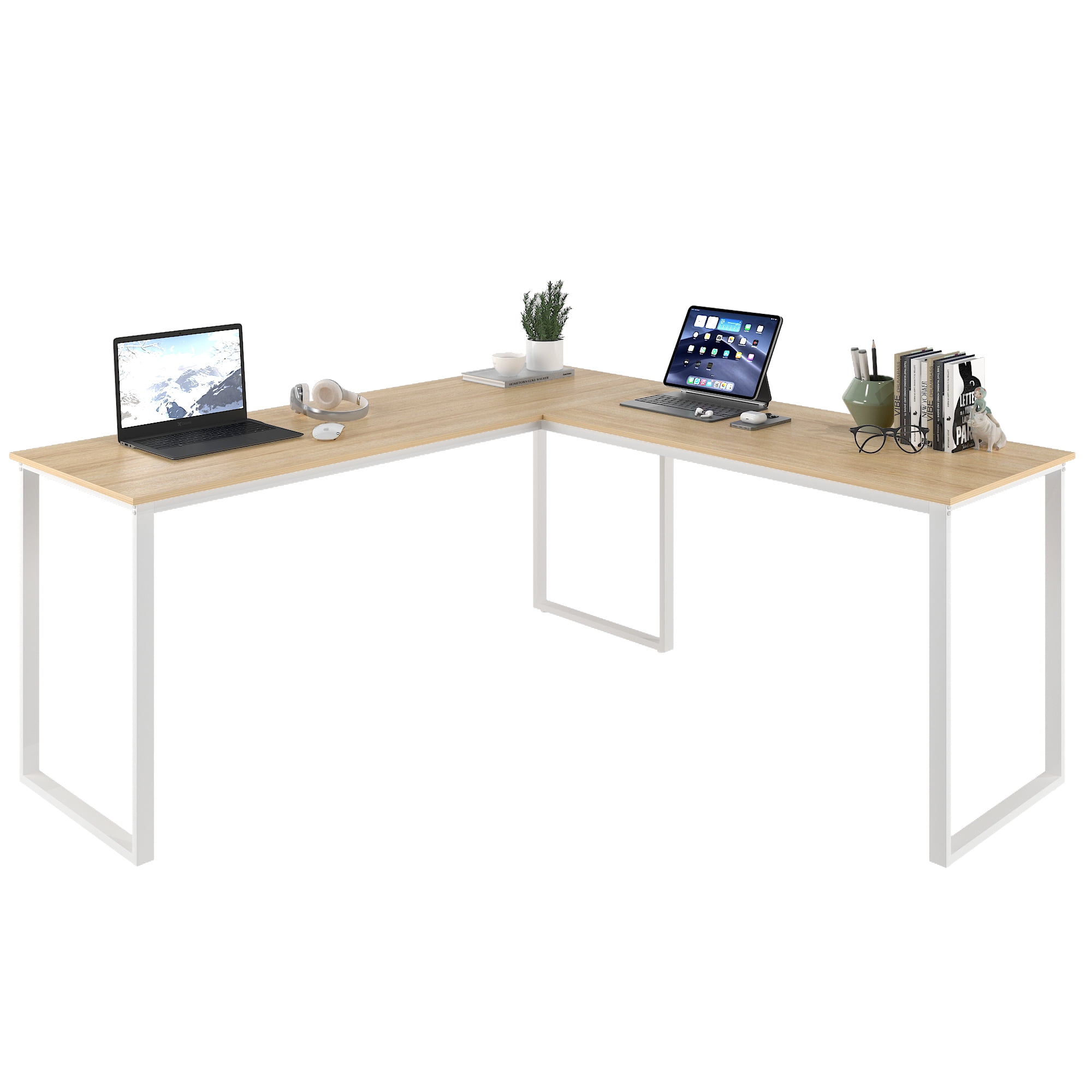 Foxemart L Shaped Desk Corner Desk 58 Computer Gaming Desk PC Table  Writing Workstation for Home Office, Large L Study Desk 2 Person  Multi-Usage