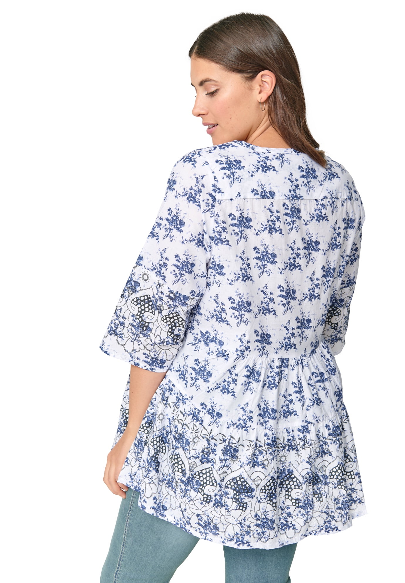 Plus Size Printed Tunic Tops 3//4 sleeves Boat neckline Summer Blouses size to 36