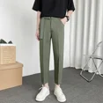 thumbnail image 3 of Pantalones para hombre de oficina gris recto elástico drapeado 9 recortado ajustado trabajo fluido trenzado trajes de hombre pantalones elásticos ropa de moda, 3 of 5