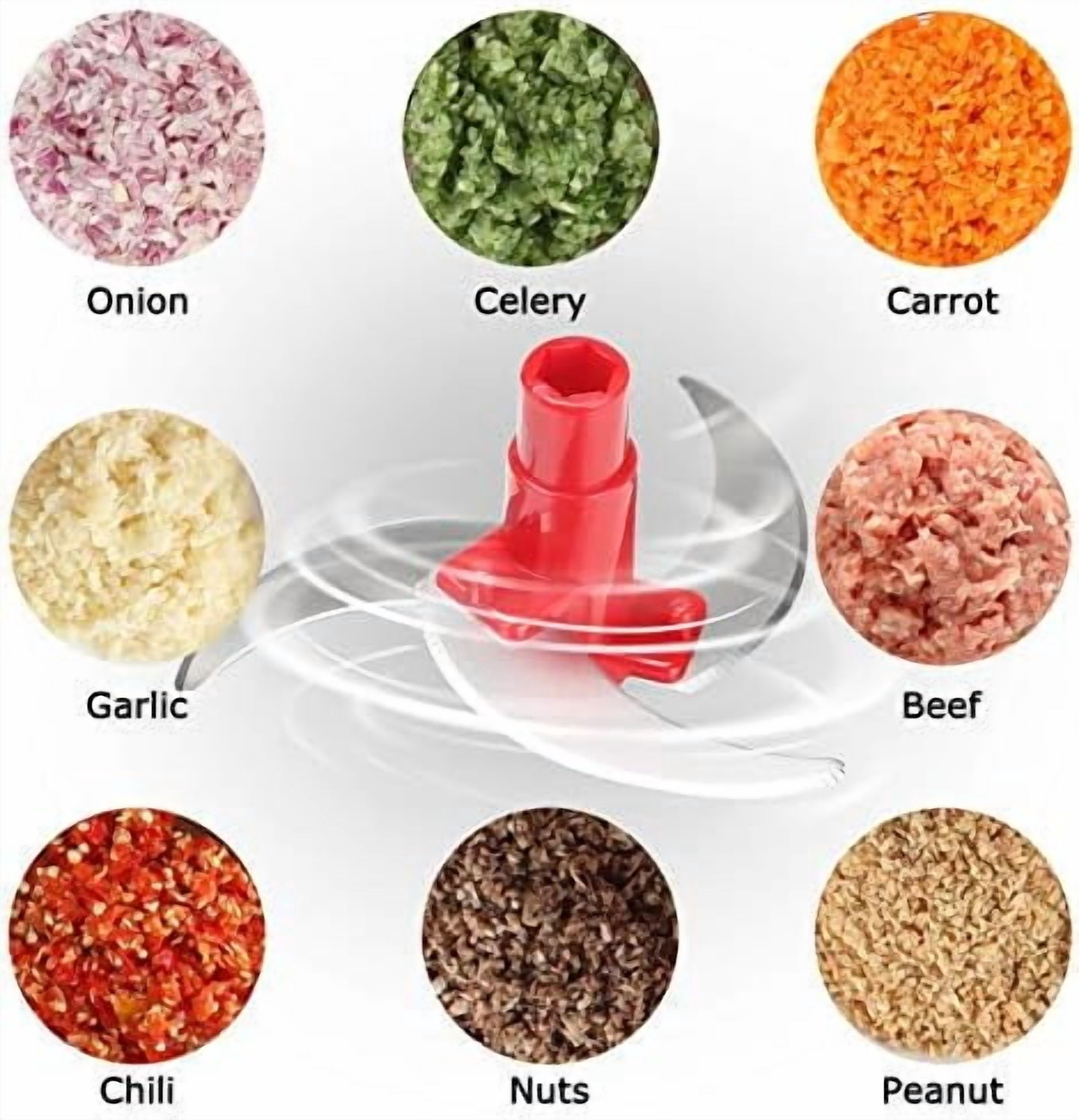 Manual Food Chopper Vegetable Chopper Hand Food Processor, Mixer, Blender, Whipper, Egg White Separator, Mincer, Grinder, Dicer with Clear Container 1200ml BPA Free Strong