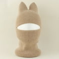 thumbnail image 2 of SuTry Kids Hat Solid Color Cute Cat Ear Knit Warm Face Cover Childrens Winter Fleece-Lined Hood Breathable Cold Weather Hat(Khaki,4-12 Years), 2 of 5