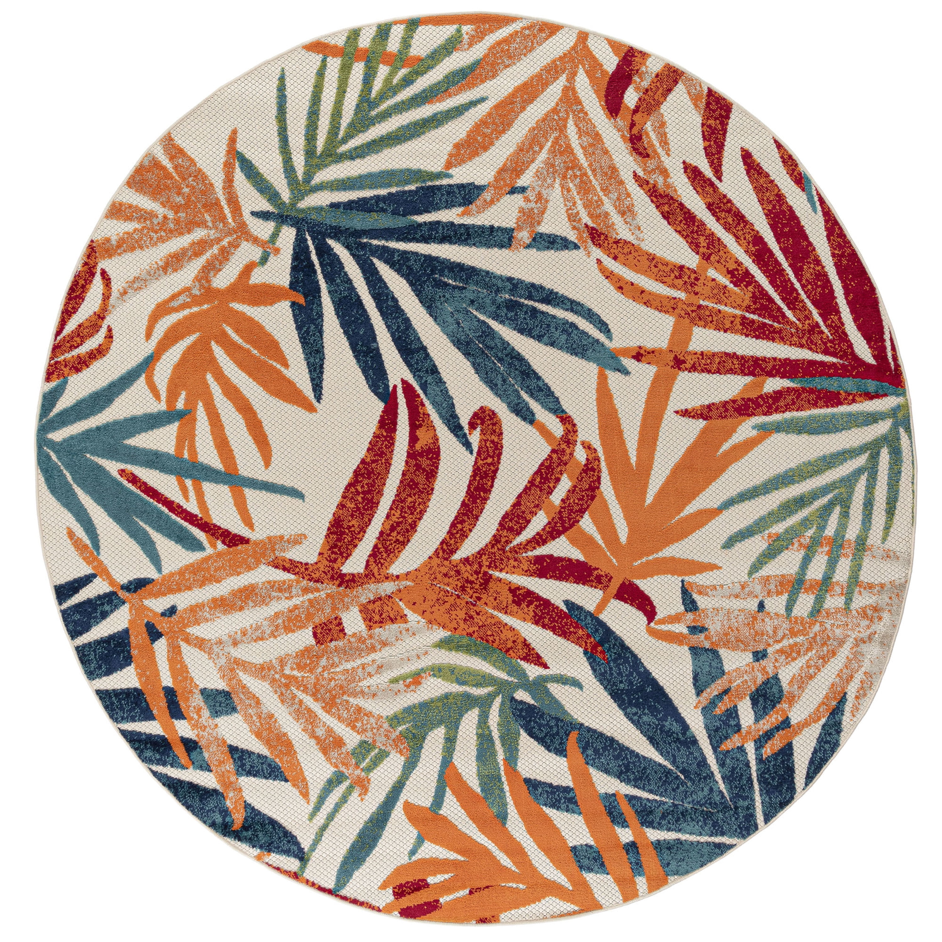 Oasis Modern Floral Multicolor Polypropylene Indoor Outdoor Area Rug, 8'x8' Round