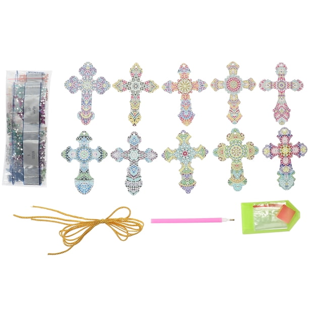1 Juego de pintura artística de diamante en forma de cruz, colgante artesanal de diamantes de imitación de cristal DIY