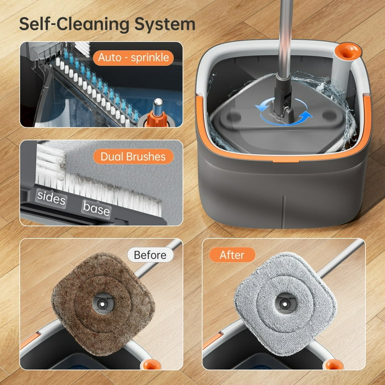 KZKR Spin Mop and Bucket, Microfiber Mop with Dirty and Clean