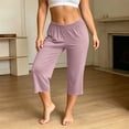 thumbnail image 2 of Bovxnpu Women's Pajama Bottoms Cotton Cropped Straight Wide Leg Elastic Waist Pant Sleepwear, 2 of 6