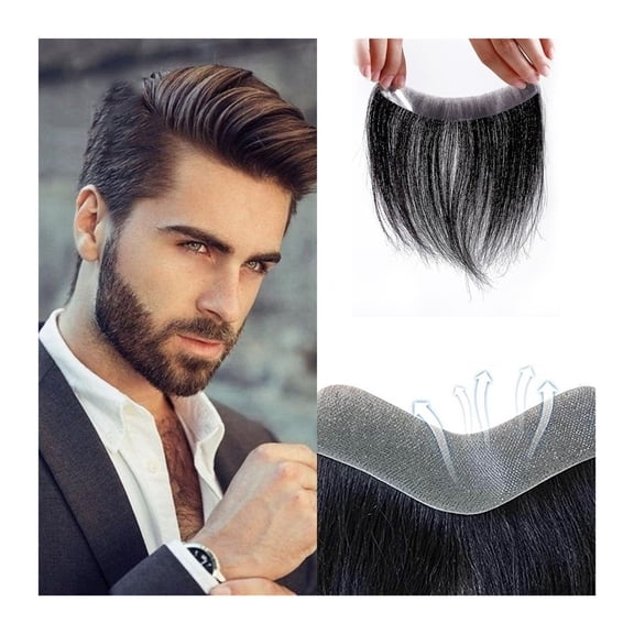 Men's Hairline Toupee V-Shape PU Thin Skin Base Frontal Hairpiece 100% Real Human Hair Forehead Hairline Replacement for Men