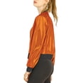 thumbnail image 4 of INSPIRE CHIC Women's Casual Stand Collar Metallic Zip Crop Length Bomber Jacket, 4 of 7