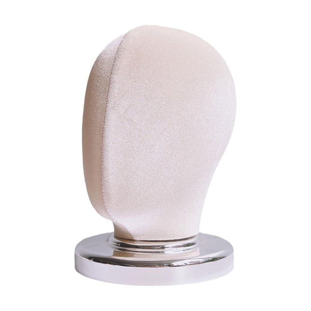 Expositor de pelucas con cabeza de bloque de lienzo (altura 25 cm) Expositor de sombreros Pelucas y sombreros Terciopelo beige