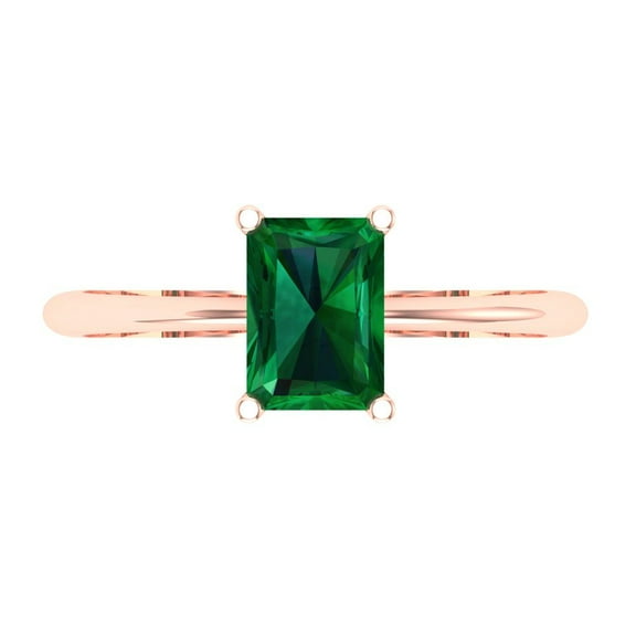 Clara Pucci 14K Rose Gold 1ct Emerald Solitaire Ring for Women