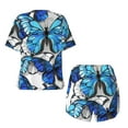 thumbnail image 6 of Rocae Blue and White Butterflies for Two Piece Sleepwear Pajamas Sets for Women Soft Short-Sleeved Pjs with Lounge Shorts Large, 6 of 9