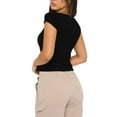 thumbnail image 3 of Nituyy Women T-shirt, Low-cut Short Sleeve Pleated Solid Slim Fit Summer Tops, 3 of 5