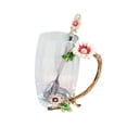 thumbnail image 3 of Taza de té con flores esmaltadas, tapa y asas, de vidrio borosilicato alto con cuchara. 12cmx6.5cmx12cm, 3 of 9