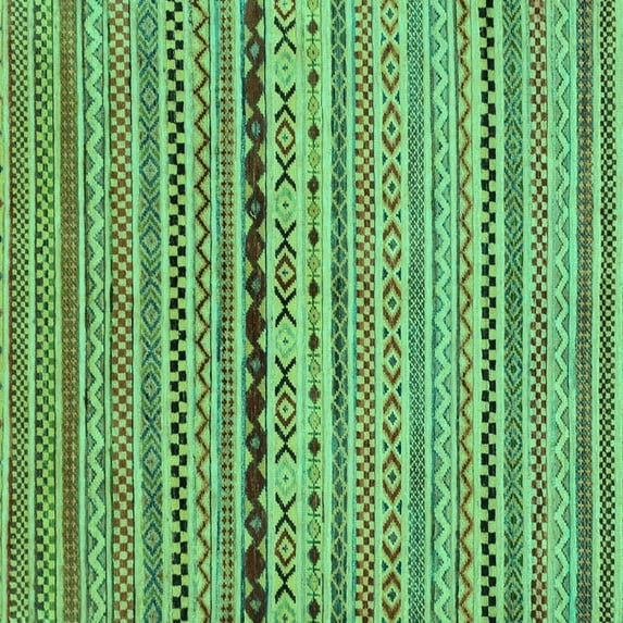 Ahgly Company Machine Washable Indoor Square Oriental Turquoise Blue Modern Area Rugs, 6' Square