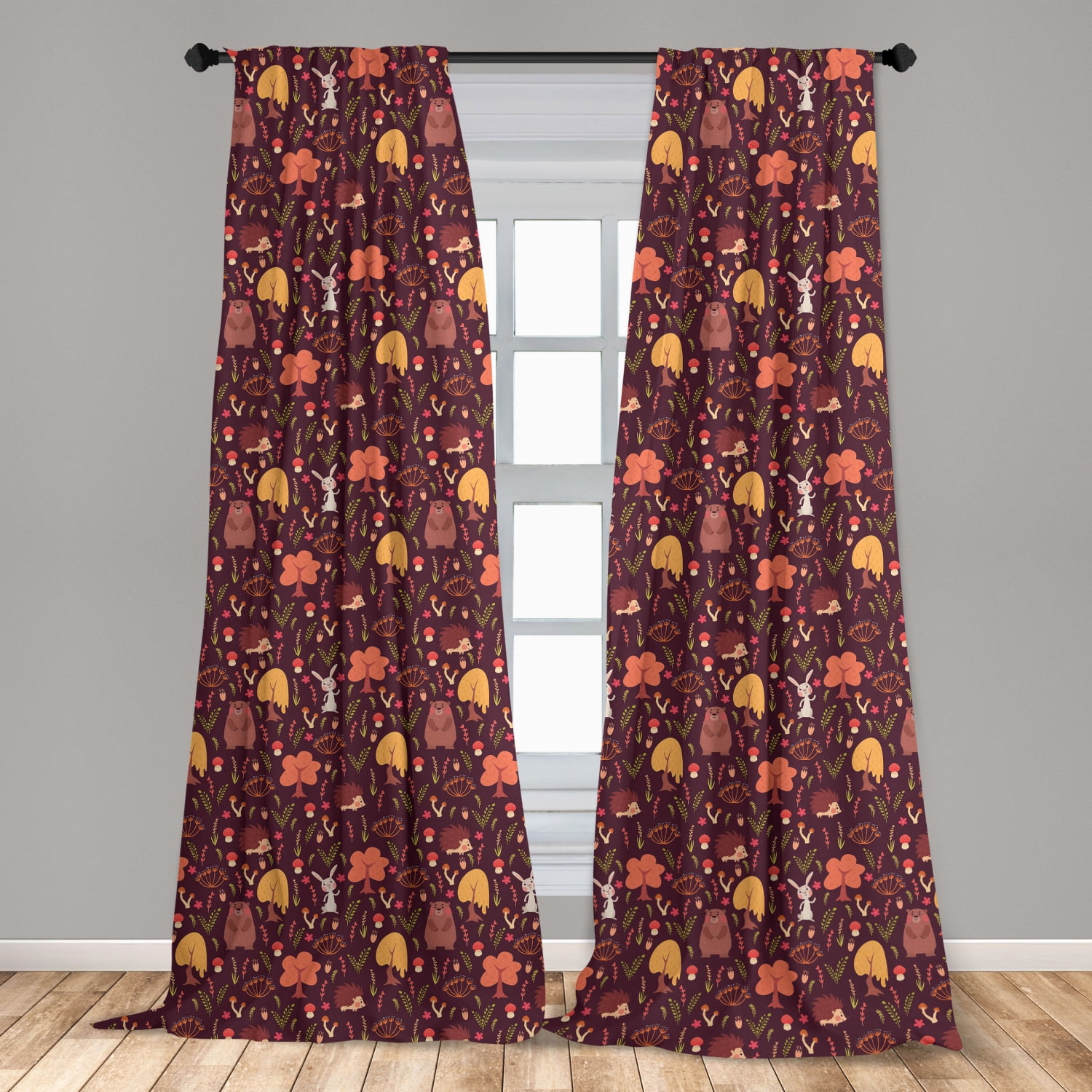 Light Filtering Voile Curtain Privacy Treatment Drapes for Bedroom Living Room Decor Vintage Autumn Leaves Linen Texture Semi Sheer Window Curtain Panels Thanksgiving Orange Maple Leaf 
