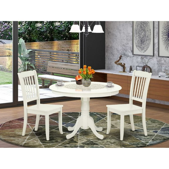 East West Furniture Hartland 3-piece Dining Set with Slatted Back in White
