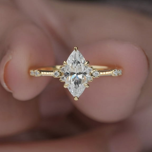 Cora Jewellery 1CT Marquise Moissanite Vintage Style Engagement Ring For Women, 14K Yellow Gold