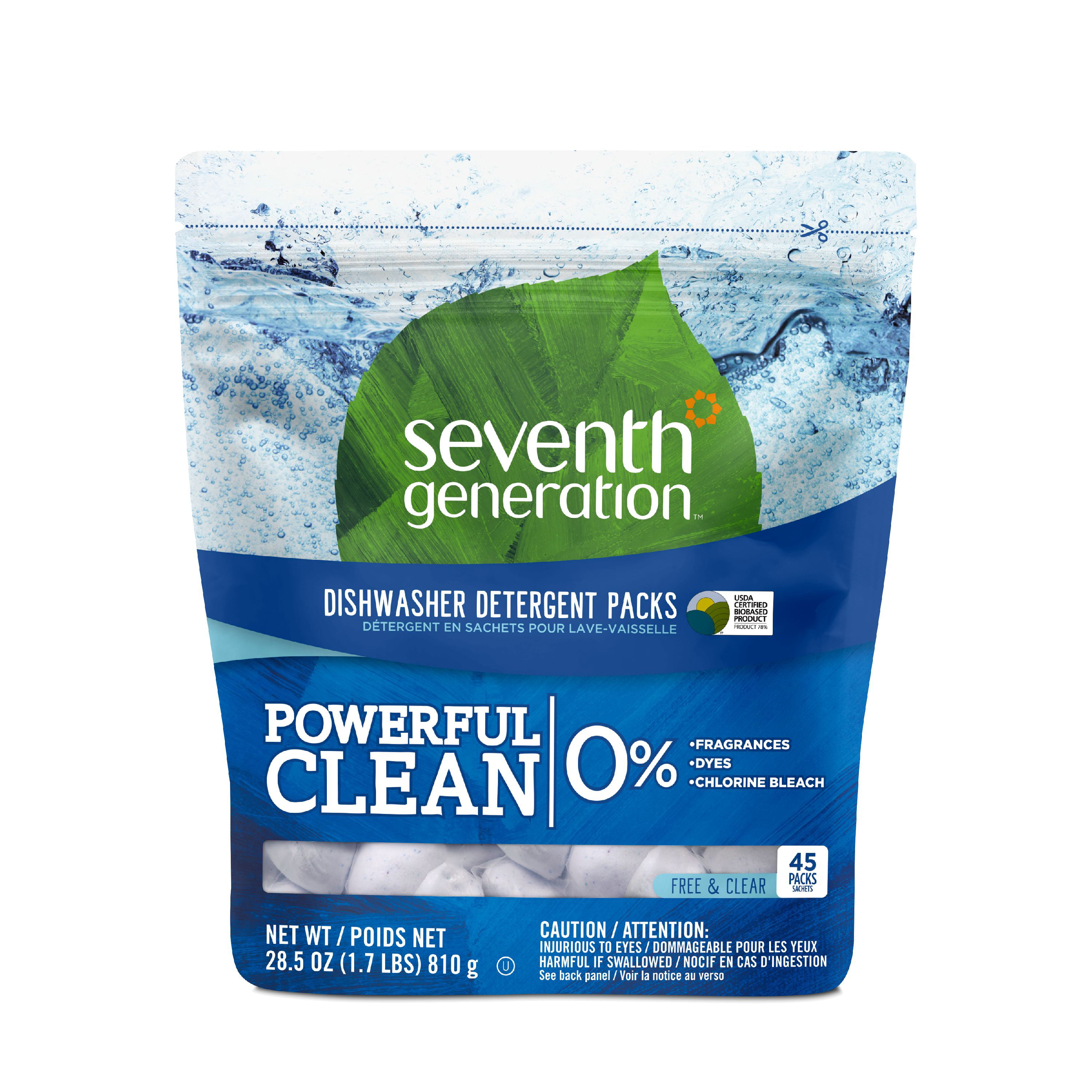 Seventh Generation Automatic Dishwasher Tablet Packs Free and Clear 45pk x 2 Pac 