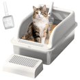 thumbnail image 1 of Caja de arena para gatos inoxidable gran capacidad borde alto diseño a prueba de fugas fácil limpieza incluye pala recogedora y pedal apto para todas, 1 of 7
