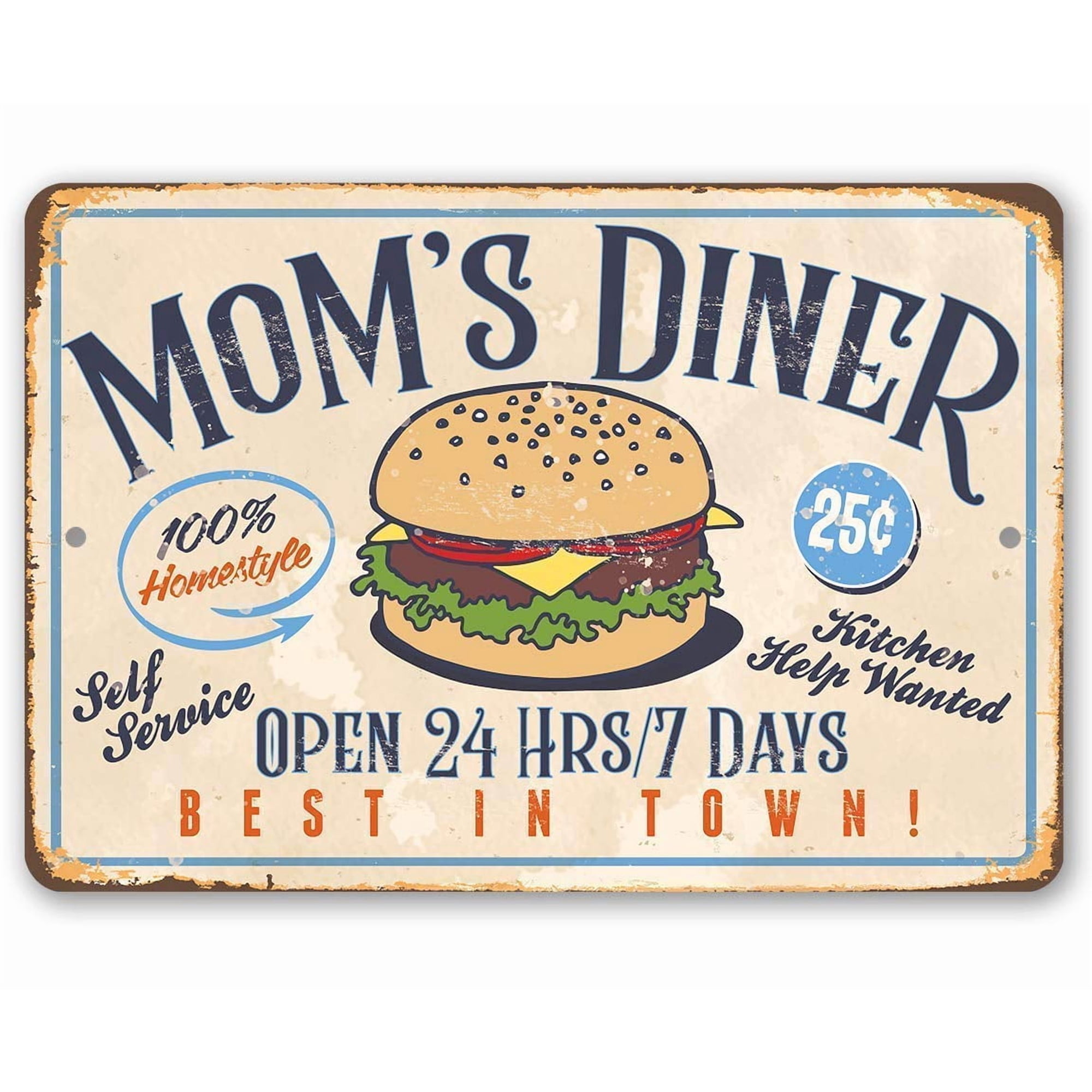 Metal Sign - Mom's Diner - Durable Metal Sign - Use Indoor/Outdoor - Makes Great Home Kitchen/Dining Room Decor and Mother's Day Gift Under $25 (12" x 18")