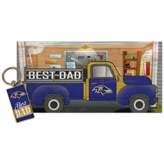 Baltimore Ravens 6'' x 12'' Best Dad Truck Sign & Key Chain Bundle