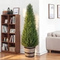 thumbnail image 5 of ROMSWI 3 ft Artificial Cedar Tree with Planter Set 2 Faux Topiary Cedar Plants Realistic Potted Plants for Home Porch Office Decor Faux Pine Tree for Housewarming Gift, 5 of 11