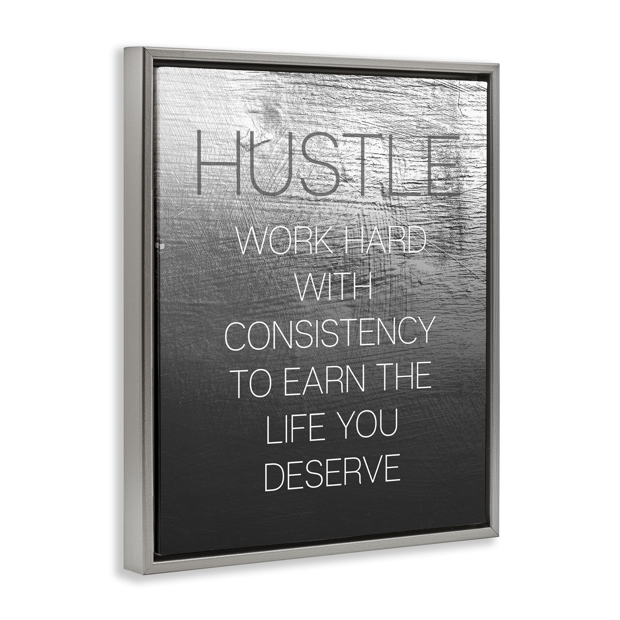 Stupell Industries Hustle Motivational Definition Text & Numbers Painting Gray Floater Framed Canvas Art Print Wall Art, 17 x 21
