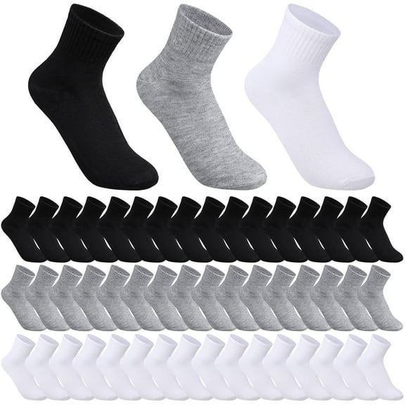 48 Pairs Men Quarter Ankle Socks Moisture Wicking Athletic Crew Casual Sports Socks Bulk for Homeless