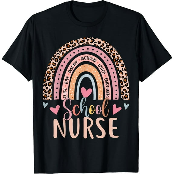Funny School Nurse Rainbow Leopard Print Nursing Student T-Shirt