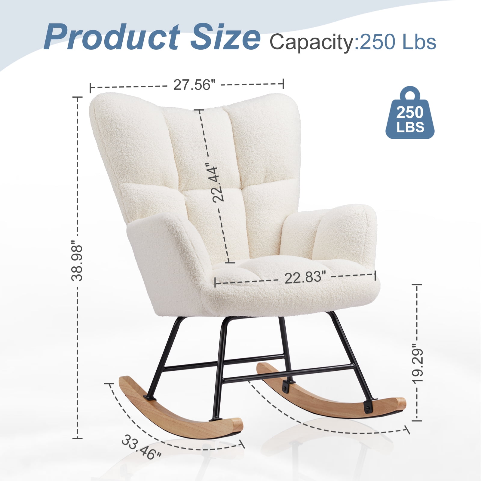 MAYEERTY Beige Nursery Rocking Chair Teddy, High Backrest, Comfortable Stylish with Padded Seat for Living Rooms, Bedrooms, Offices