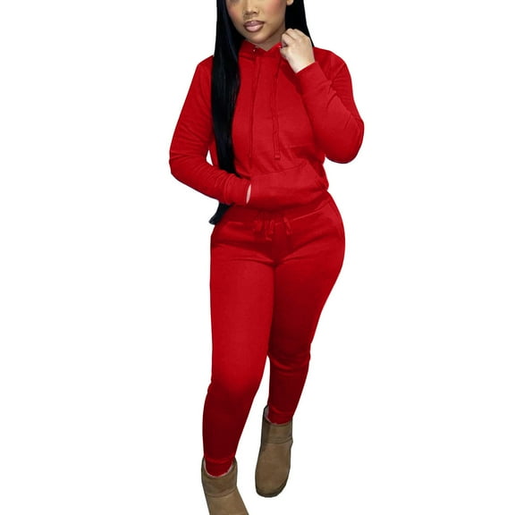 hotojiny Women's Sweatsuit Set Hoodie Long Sleeve Pullover Crop Sweatshirts and Running Joggers Spring Sets 2 Piece Outfits