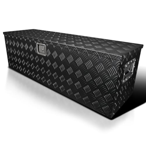 SPEC-D TUNING 44"x15"x15" Black Heavy Duty Aluminum Tool Box Truck Utility Chest Storage with Lock & Key For Pickup Truck Bed, RV Trailer