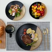 Bestone 16 Pieces Dipping Glaze with speckle Stoneware Porcelain, Chip Resistant, Dinnerware Sets, Plates, Dishes, Bowls, Service for 4, Brown and Black