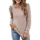 thumbnail image 1 of Camiseta con cuello cuadrado para mujer, camisetas de manga larga plisadas de color puro informal a la moda para ir de compras en el trabajo Caqui M, 1 of 7