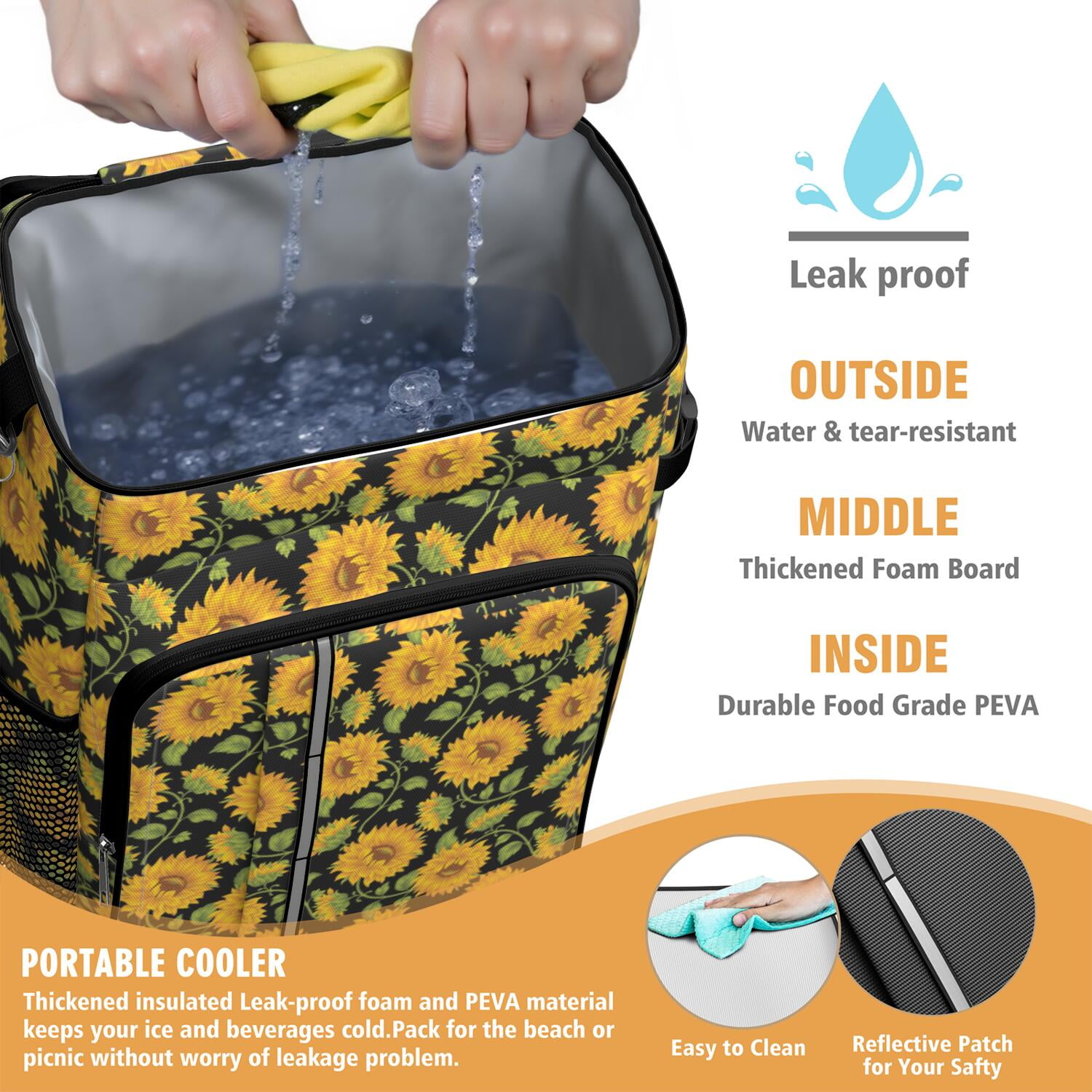 Travel Cooler Bag - Sunflower Camping Beer Cooler Backpack with Bottle Opener- Waterproof Insulated Picnic Backpacks - Cooler Bag for Beach